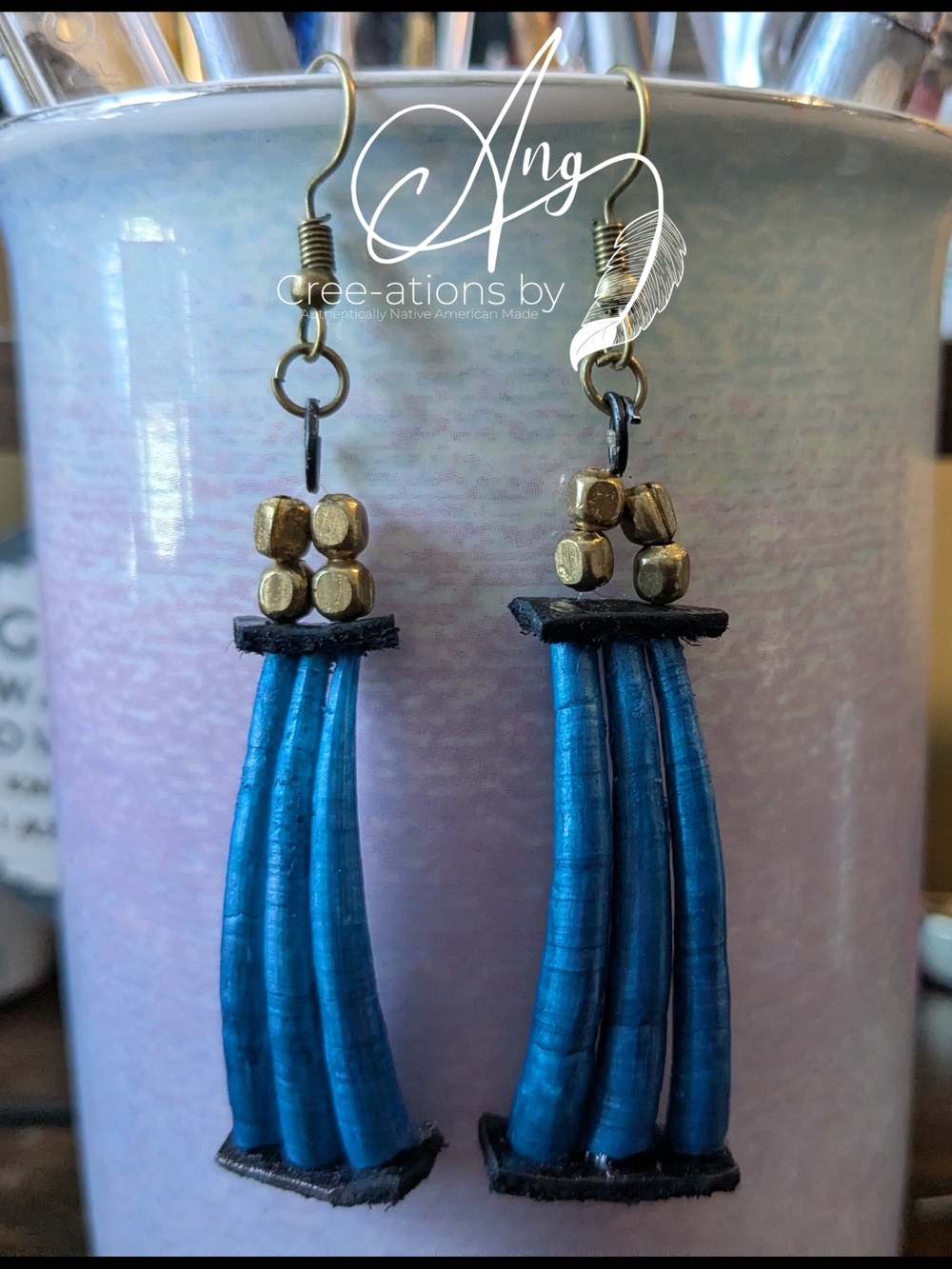 Indigenous Created Blue Dentalium Shell Earrings